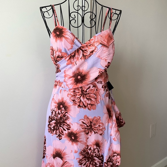 ♥️ Pink Floral Print Chiffon Midi Wrap Dress - Picture 3 of 16